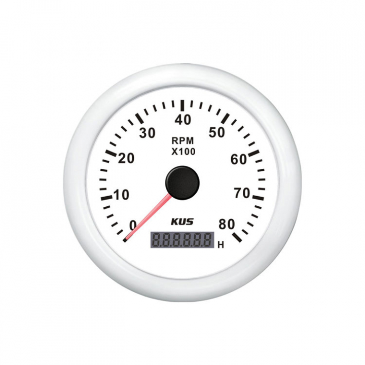 Varvmätare 0-8000 RPM Med Timräknare Vit 12/24V i gruppen Marinelektronik / Instrument / Analoga Instrument hos Marinsystem (1116525)